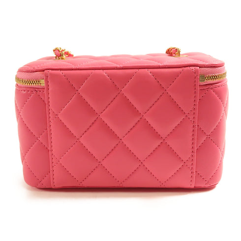 CHANEL CC GHW Vanity Case Chain Shoulder Bag Lambskin Leather Pink