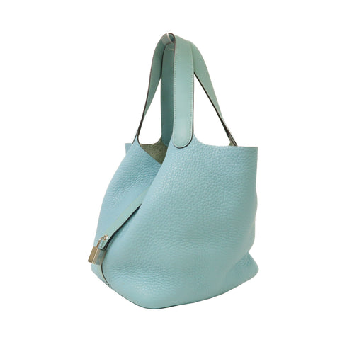 HERMES PHW Picotin MM Handbag Clemence Leather/Swift Leather Bleu Saint-Cyr