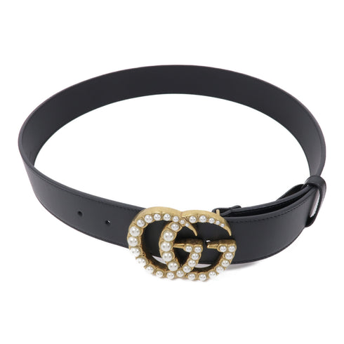 GUCCI GHW GG Marmont Pearls Belt 453260 Leather Black