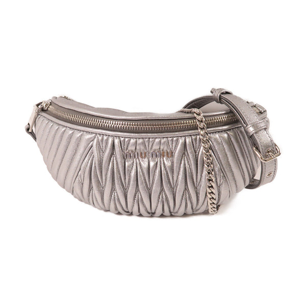 Miu Miu SHW Waist Bag Chain Shoulder Bag Calfskin Leather Silver