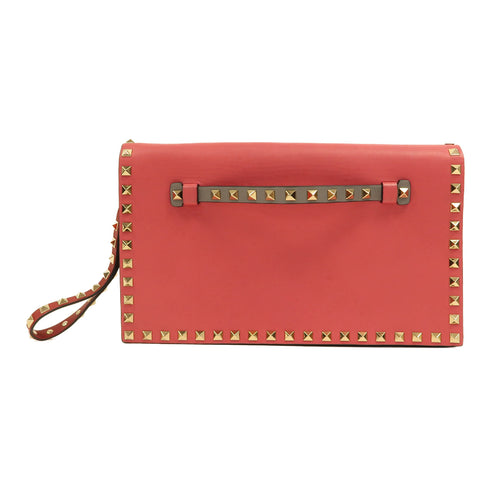 Valentino GHW Garavani Rockstud Accessory Pouch Calfskin Leather Pink/Green