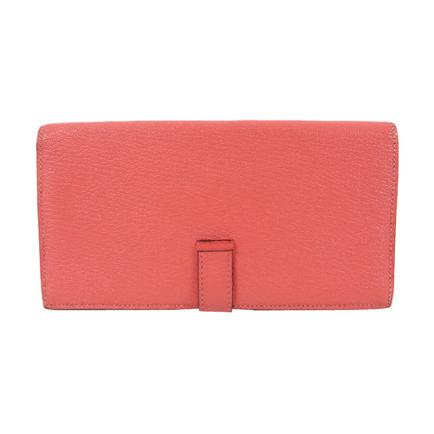 HERMES GHW Bearn Bi-fold Fold Long Wallet Chevre Leather Rose Dragee Pink