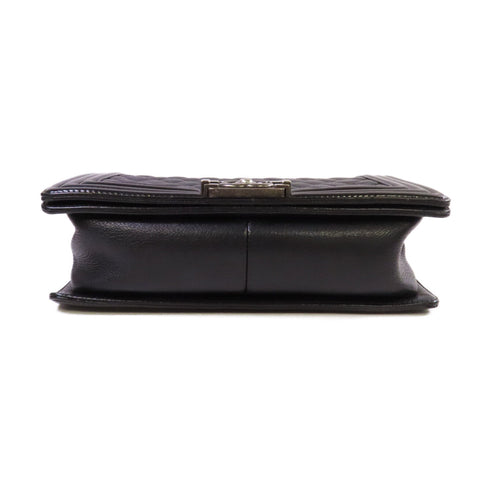 CHANEL Quilted SHW CC Boy Chanel 25 Chain Shoulder Bag Calfskin Leather Black