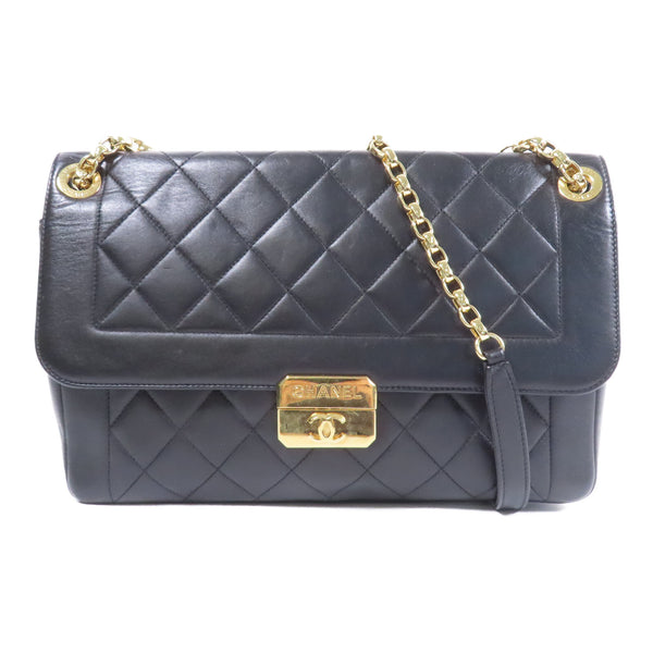 CHANEL Quilted CC GHW Chain Shoulder Bag Calfskin Leather Black v2