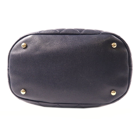 CHANEL CC GHW Bucket Bag 2 Way Shoulder Bag Handbag AS0895 Calfskin Leather Navy