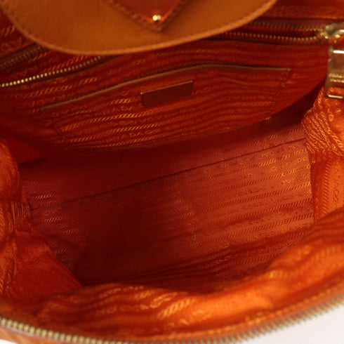 PRADA GHW 2 Way Shoulder Tote Bag Nylon/Calfskin Leather Orange