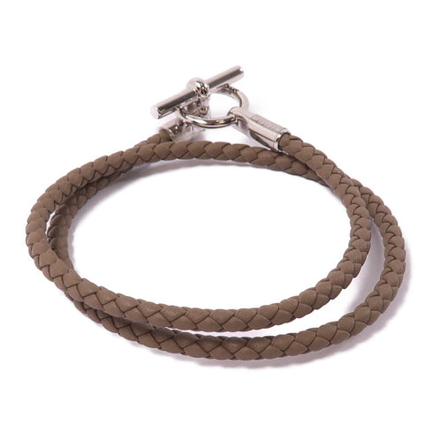 HERMES PHW Collier Glenan Necklace Leather 18/Etoupe