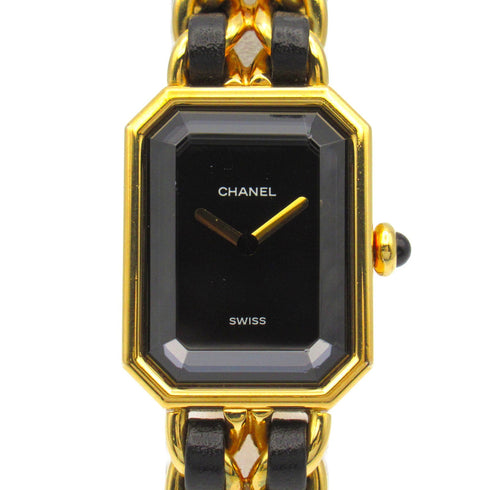 CHANEL CC Premiere L Quartz Watch H0001 Gold Plated Leather Black v2
