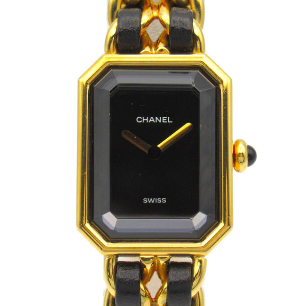CHANEL CC Premiere L Quartz Watch H0001 Gold Plated Leather Black v2