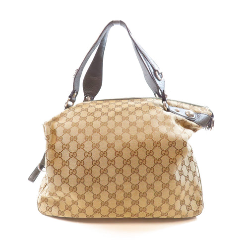 GUCCI GG SHW Shoulder Bag Handbag 232949 Canvas Leather Brown Dark Green