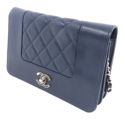 CHANEL Quilted CC SHW WOC Wallet On Chain Shoulder Bag Calfskin Leather Navy