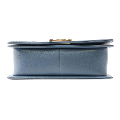 CHANEL CC GHW Boy 25 Chain Shoulder Bag Calfskin Leather Blue