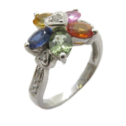 FINE JEWELRY Topaz/0.12ct Diamond Ring 18K White Gold US#6.5