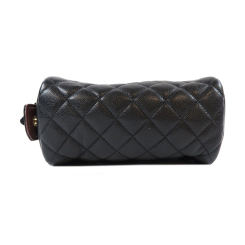 CHANEL Quilted CC GHW Cosmetic Pouch Caviar Leather Black