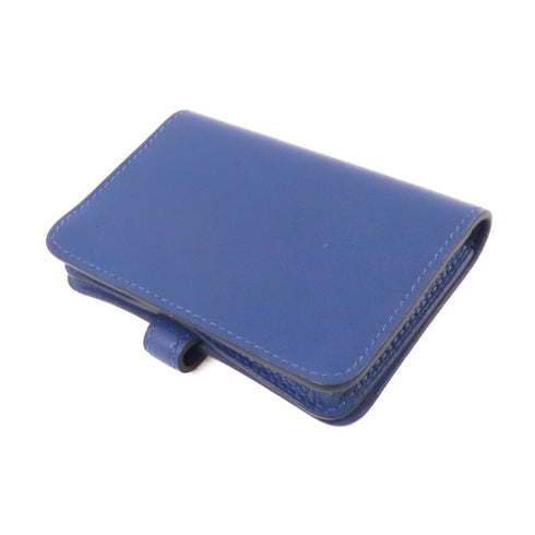 HERMES PHW Dogon Card Case Card Holder Evercolor Leather Bleu Brighton Blue