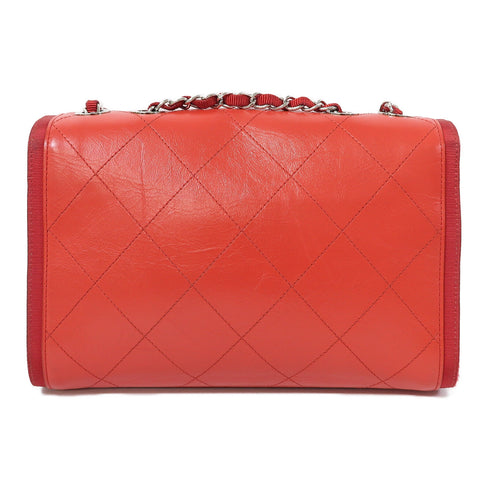 CHANEL Quilted CC SHW Chain Shoulder Bag Lambskin Leather Red