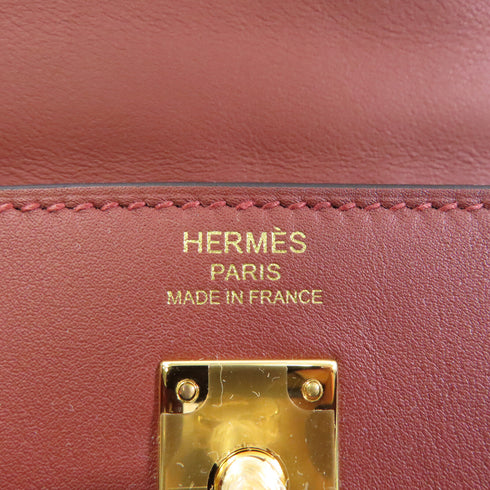 HERMES GHW Kelly Moove Shoulder Bag Veau Swift Leather Rouge Brown