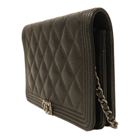 CHANEL CC SHW Boy WOC Wallet On Chain Chain Shoulder Bag Calfskin Leather Black