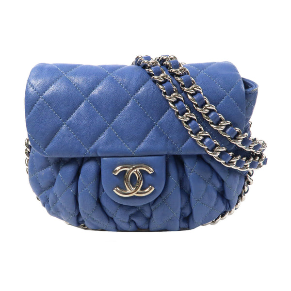 CHANEL Quilted CC SHW Chain Shoulder Bag Calfskin Leather Blue v1