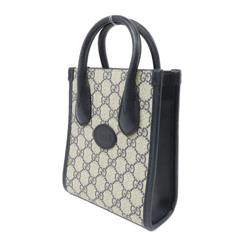 GUCCI GG SHW Mini Tote 2way Shoulder Bag 671623 Coated Canvas Blue Beige