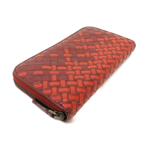 BOTTEGA VENETA BV SHW Long Wallet Intrecciato Leather Red