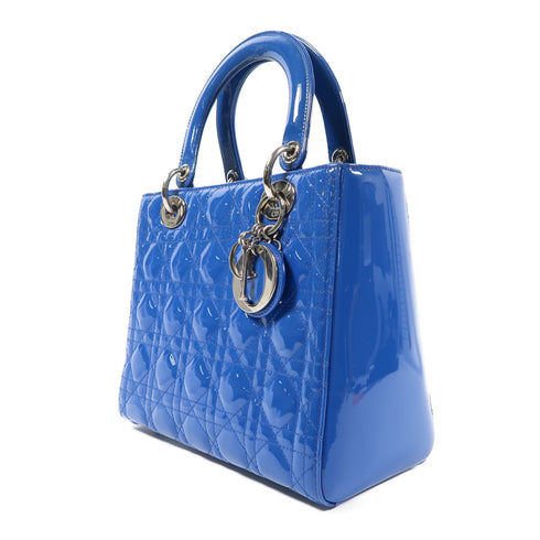 Christian Dior CD SHW Lady Dior Handbag Patent Leather Blue