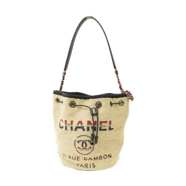 CHANEL CC SHW Bucket Bag Shoulder Bag Canvas Beige