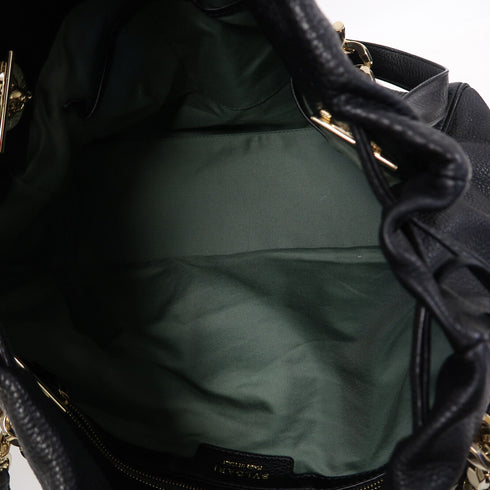 BVLGARI GHW Monete 2 Way Shoulder Bag Leather Black