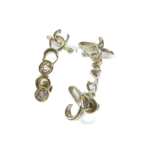 CHANEL CC Pierced Earrings With Ear Cuffs A22P Metal Crystal Gold