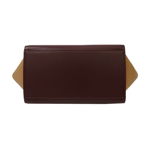 CELINE GHW Trapeze 2 Way Shoulder Bag Handbag Calfskin Leather Red/Brown