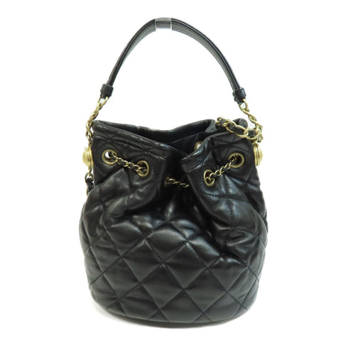 CHANEL Quilted CC GHW Bucket Bag 2Way Chain Shoulder Bag Calfskin Leather Black