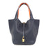 HERMES GHW Picotin MM Hand Bag/Bucket Tote Bag Clemence Leather Midnight/Orange
