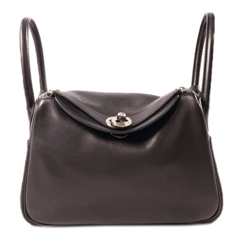 HERMES PHW Lindy 26 2 Way Shoulder Bag Handbag Volupto Leather Black