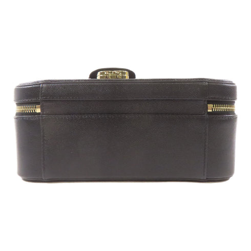 CHANEL CC GHW Filigree Vanity Case 2 Way Shoulder Handbag Calfskin Leather Black