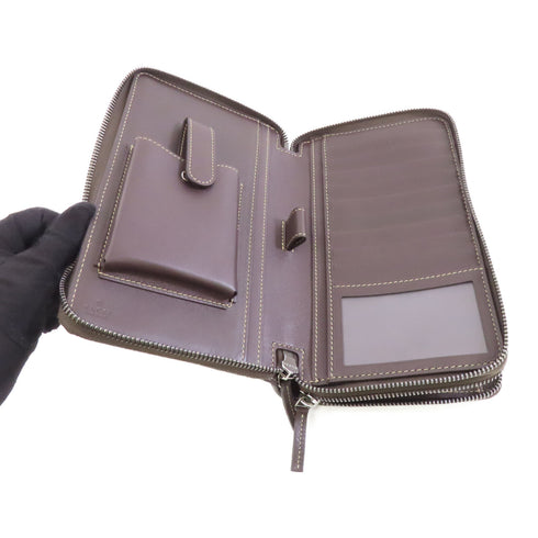 GUCCI GG SHW Travel Wallet Bag Case Handbag Coated Canvas Leather Brown