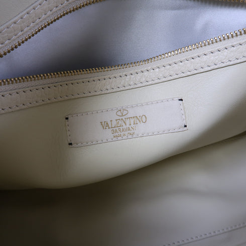 Valentino GHW 2 Way Shoulder Bag Calfskin Leather/Tweed Grey/White