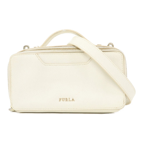 Furla GHW 2 Way Shoulder Bag Calfskin Leather White