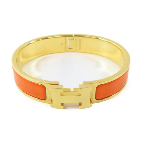 HERMES Clic H Bracelet Bangle Enamel/Metal Orange/Gold