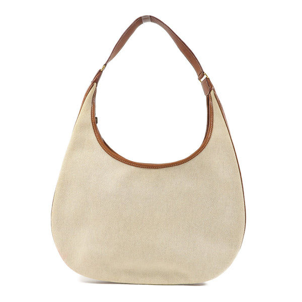 HERMES GHW Toile Natural Barenia Gao Shoulder Bag Canvas Leather Beige Brown