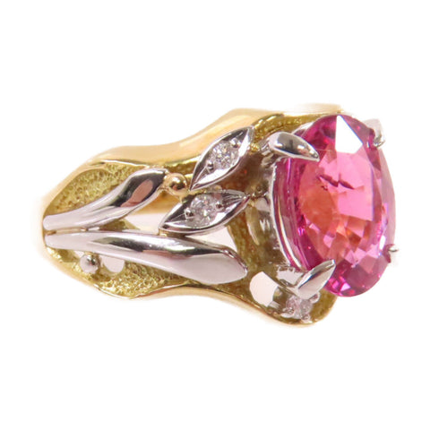 FINE JEWELRY 2.65ct Tourmaline 0.16ct Diamond Ring US#6.25 18KYG PT900 Platinum