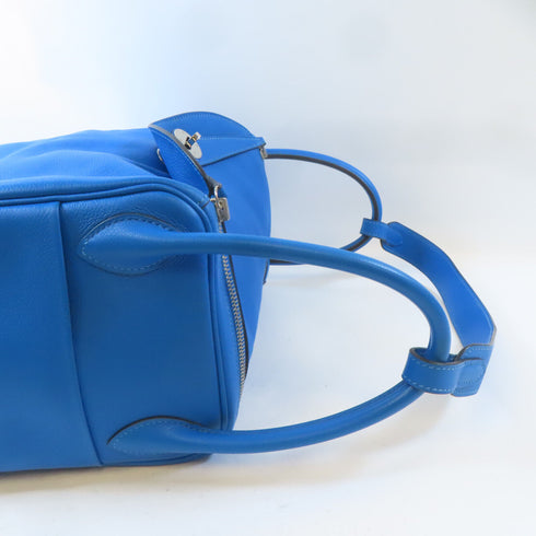 HERMES PHW Lindy 30 2 Way Shoulder Bag Evercolor Leather Bleu Hydra Blue