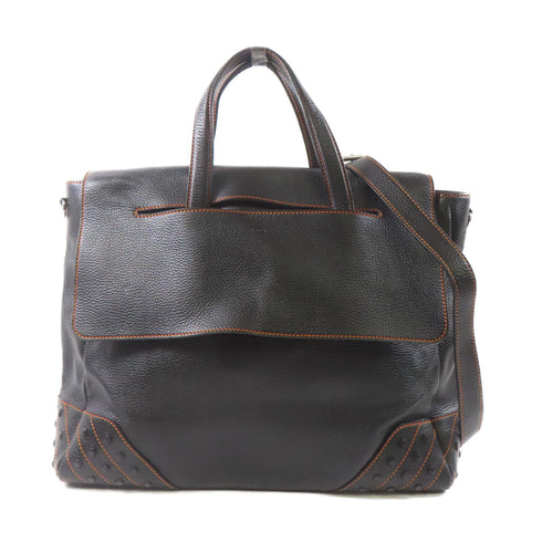 TOD'S SHW 2 Way Bag Calfskin Leather Black