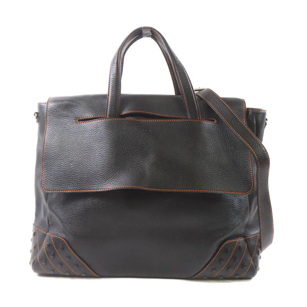 TOD'S SHW 2 Way Bag Calfskin Leather Black