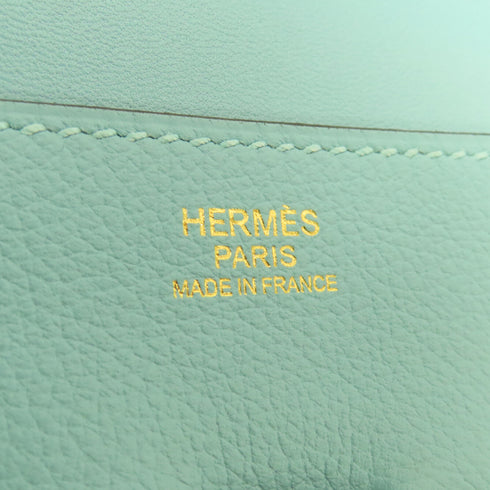 HERMES Pliplat Clutch Bag Evercolor Leather Bleu Atoll
