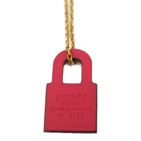 HERMES O'Kelly Necklace Leather/Metal Gold/Pink