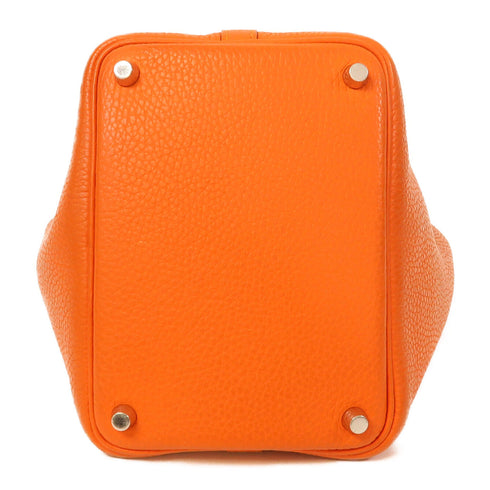 HERMES PHW Picotin PM Hand Bag/Bucket Tote Bag Clemence Leather Feu