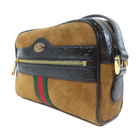 GUCCI GG GHW Mini Ophidia Shoulder Crossbody Bag 573321 Suede Brown Black