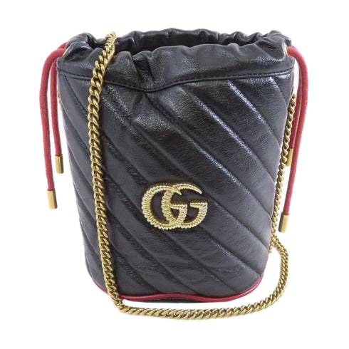 GUCCI GHW GG Marmont Chain Shoulder Bag 573817 Calfskin Leather Black