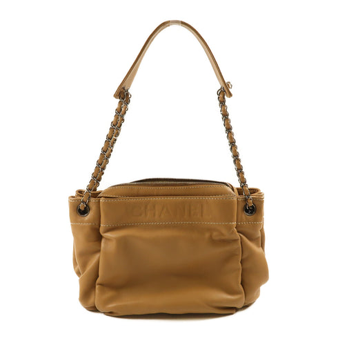 CHANEL CC SHW Chain Shoulder Bag Lambskin Leather Light Brown