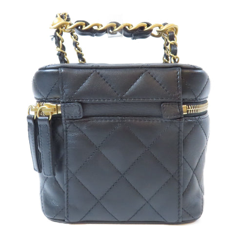CHANEL Quilted CC GHW Vanity Case 2 Way Chain Shoulder Bag AS3228 Calfskin Black